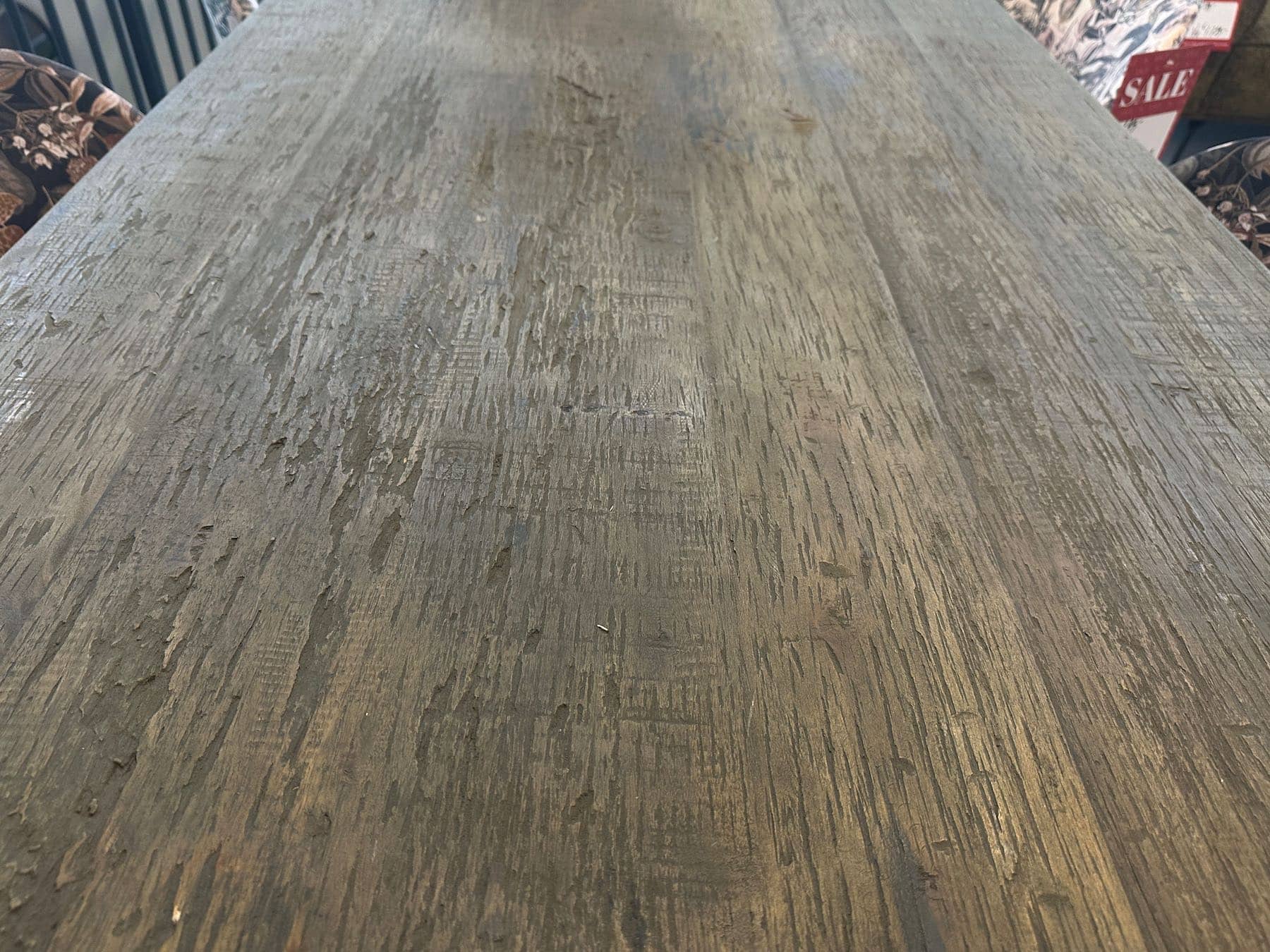 Eiken verouderd Rail eettafel, 6cm opgepikt *SHOWMODEL* - Afbeelding 2